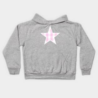 Soft Pink and White Buffalo Plaid Star Kids Hoodie